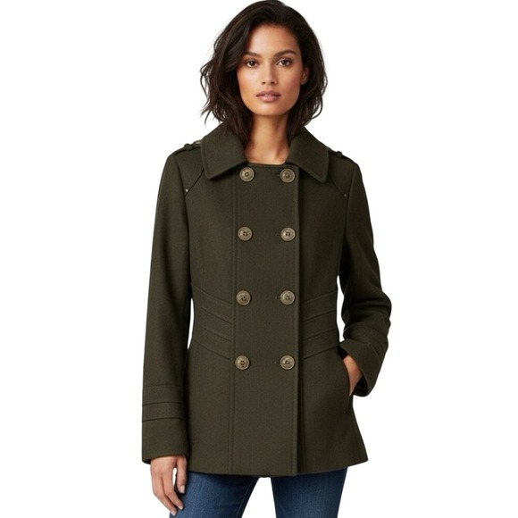 Kenneth Cole New York Jackets & Blazers - Kenneth Cole New York Pea Coat Size 6 Wool Blend Green Military Double Breasted